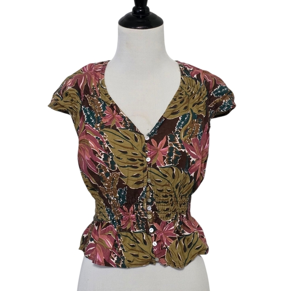 Madewell Shirred Cap-Sleeve Top in Brushstroke Monstera Size XS - Picture 5 of 7